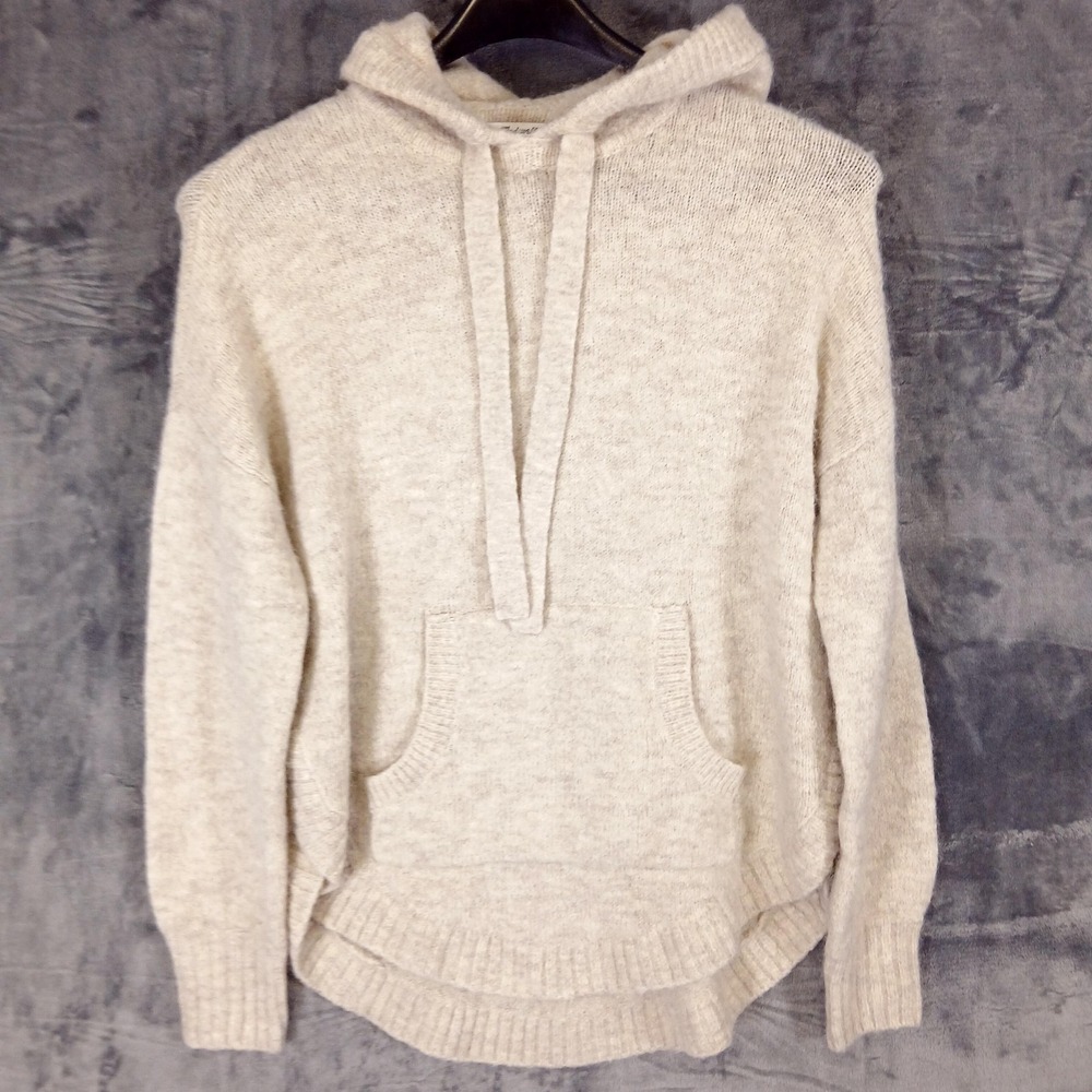 Madewell Sweater‎ Womens XS Beige Hooded Kangaroo Pocket Alpaca Blend Soft Knit